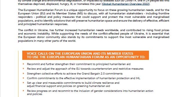 VOICE Statement ahead of the European Humanitarian Forum – News – VOICE